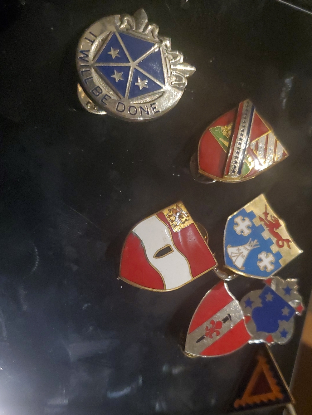 Vintage Shield Crest Enamel Pins - Red, Blue, White, Gold
